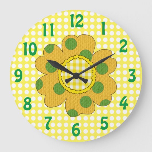 Mustard Yellow Dotted Flower uit 1970 Grote Klok (Voorkant)