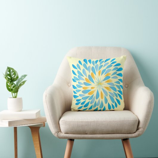 Mustard Yellow en Aqua Modern Flower Pillow Kussen (Stoel)