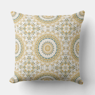 Mustard Yellow en Blauwgroen Mandala Design Kussen