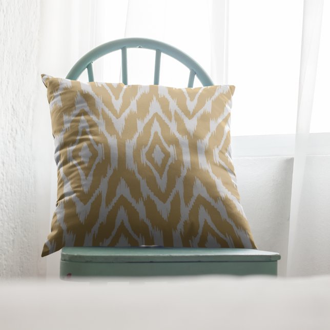 Mustard Yellow en White Ikat Pattern Pillow Kussen (Creator heeft geüpload)