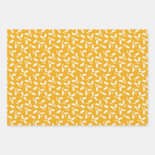 Mustard Yellow en White Modern Holly Sprig Inpakpapier Vel (Voorkant 3)