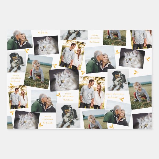 Mustard Yellow en White Modern Holly Sprig Inpakpapier Vel (Voorkant)