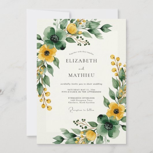 Mustard Yellow Exquisite Forest Wedding Kaart (Voorkant)