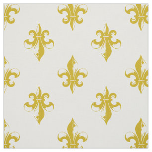 Mustard Yellow Fleur De Lis Pattern Stof