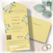 Mustard Yellow Floral | Bindende QR-code RSVP All In One Uitnodiging