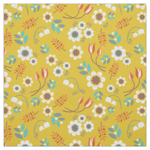  Mustard Yellow Floral Flowers Patroon Stof