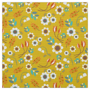  Mustard Yellow Floral Flowers Patroon Stof