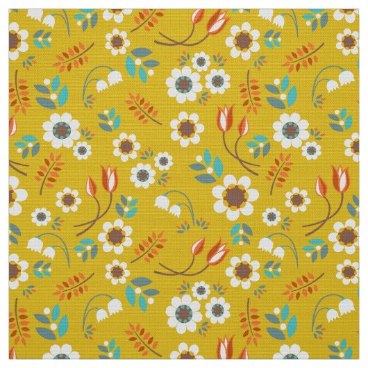 Mustard Yellow Floral Flowers Patroon Stof (Swatch)
