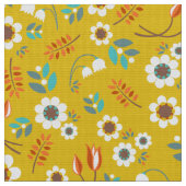 Mustard Yellow Floral Flowers Patroon Stof (Close Up)
