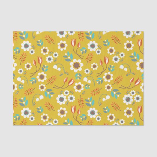 Mustard Yellow Floral Flowers Patroon Tissuepapier (Voorkant)