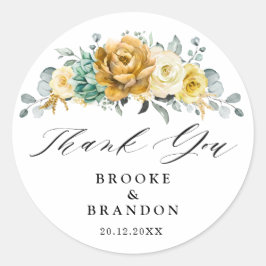 Mustard Yellow Floral Modern Weddenschap Bedankt Ronde Sticker