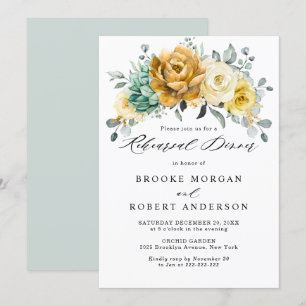 Mustard Yellow Floral Sage Green Rehearings Dinner Kaart