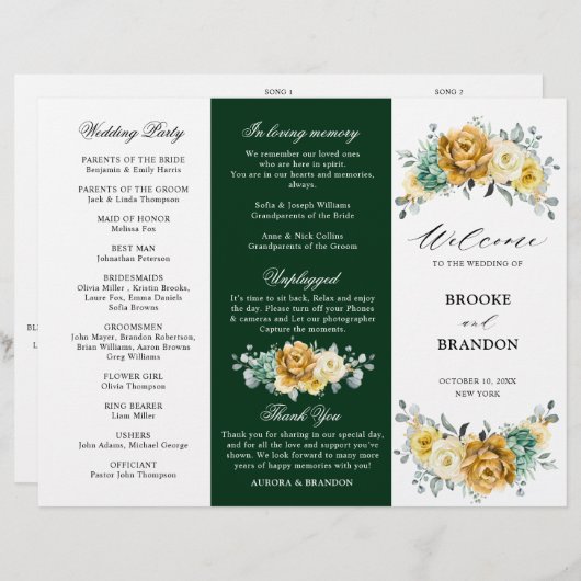 Mustard Yellow Floral Sage Green tri-voudig progra (Voorkant / Achterkant)