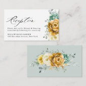 Mustard Yellow Floral Sage Green Wedding Reception Informatiekaartje (Voorkant / Achterkant)