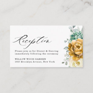 Mustard Yellow Floral Sage Green Wedding Reception Informatiekaartje