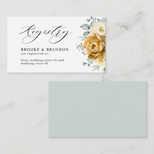 Mustard Yellow Floral Sage Green Wedding Registry Informatiekaartje (Voorkant / Achterkant)