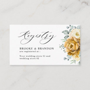 Mustard Yellow Floral Sage Green Wedding Registry Informatiekaartje