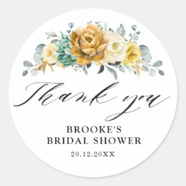 Mustard Yellow Floral Sage Greenery Bedankt Ronde Sticker