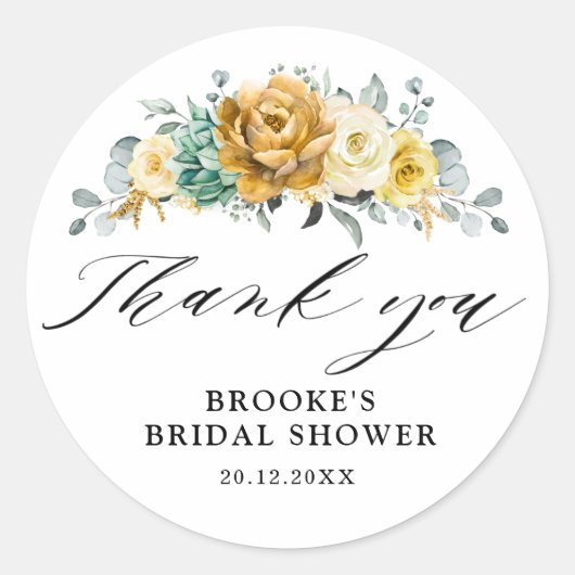 Mustard Yellow Floral Sage Greenery Bedankt Ronde Sticker (Voorkant)