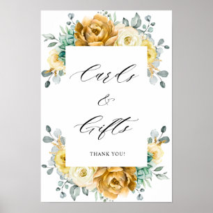 Mustard Yellow Floral Sage Greenery Cards & Gifts Poster