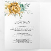 Mustard Yellow Floral Sage Greenery Modern Wedding Drieluik Aankondiging (Binnenzijde eerst)