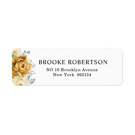 Mustard Yellow Floral Sage Greenery Modern Wedding Etiket (Voorkant)
