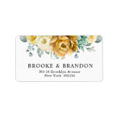 Mustard Yellow Floral Sage Greenery Modern Wedding Etiket (Voorkant)