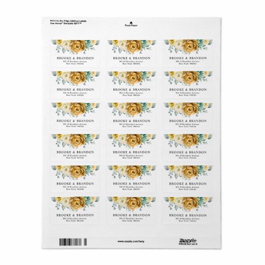 Mustard Yellow Floral Sage Greenery Modern Wedding Etiket (Full Sheet)