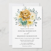 Mustard Yellow Floral Sage Greenery Modern Wedding Kaart (Voorkant)