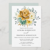 Mustard Yellow Floral Sage Greenery Modern Wedding Kaart (Voorkant / Achterkant)
