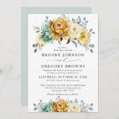 Mustard Yellow Floral Sage Greenery Modern Wedding Kaart (Voorkant / Achterkant)