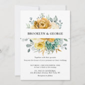Mustard Yellow Floral Sage Greenery Modern Wedding Kaart (Voorkant)