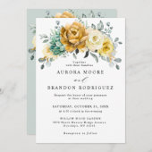 Mustard Yellow Floral Sage Greenery Modern Wedding Kaart (Voorkant / Achterkant)