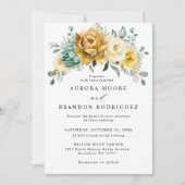 Mustard Yellow Floral Sage Greenery Modern Wedding Kaart (Voorkant)