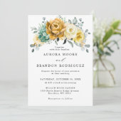 Mustard Yellow Floral Sage Greenery Modern Wedding Kaart (Staand voorkant)