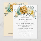 Mustard Yellow Floral Sage Greenery Modern Wedding Kaart (Voorkant / Achterkant)