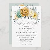 Mustard Yellow Floral Sage Greenery Modern Wedding Kaart (Voorkant / Achterkant)