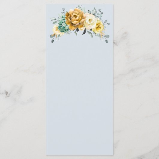 Mustard Yellow Floral Sage Greenery Modern Wedding Menu (Achterkant)