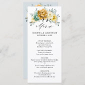 Mustard Yellow Floral Sage Greenery Modern Wedding Menu (Voorkant / Achterkant)