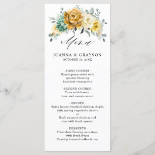 Mustard Yellow Floral Sage Greenery Modern Wedding Menu