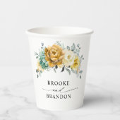 Mustard Yellow Floral Sage Greenery Modern Wedding Papieren Bekers (Voorkant)