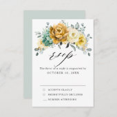Mustard Yellow Floral Sage Greenery Modern Wedding RSVP Kaartje (Voorkant / Achterkant)