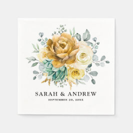 Mustard Yellow Floral Sage Greenery Modern Wedding Servet