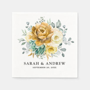 Mustard Yellow Floral Sage Greenery Modern Wedding Servet