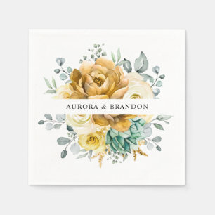 Mustard Yellow Floral Sage Greenery Modern Wedding Servet
