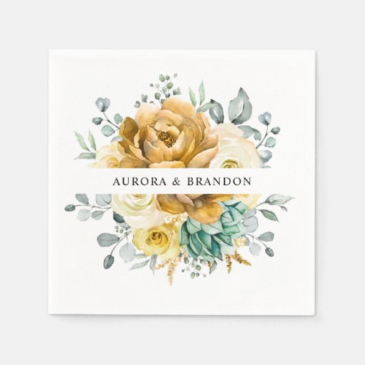 Mustard Yellow Floral Sage Greenery Modern Wedding Servet (Voorkant)
