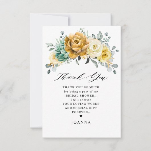 Mustard Yellow Floral Sage Greenery Vrijgezellenfe Bedankkaart (Voorkant)