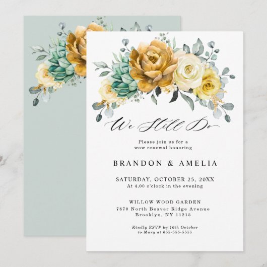 Mustard Yellow Floral Sage Greenery We doen het no Kaart (Voorkant / Achterkant)