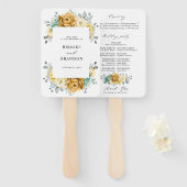 Mustard Yellow Floral Sage Modern Wedding Programm Handwaaier (Voorkant en achterkant)