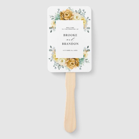 Mustard Yellow Floral Sage Modern Wedding Programm Handwaaier (Voorkant)
